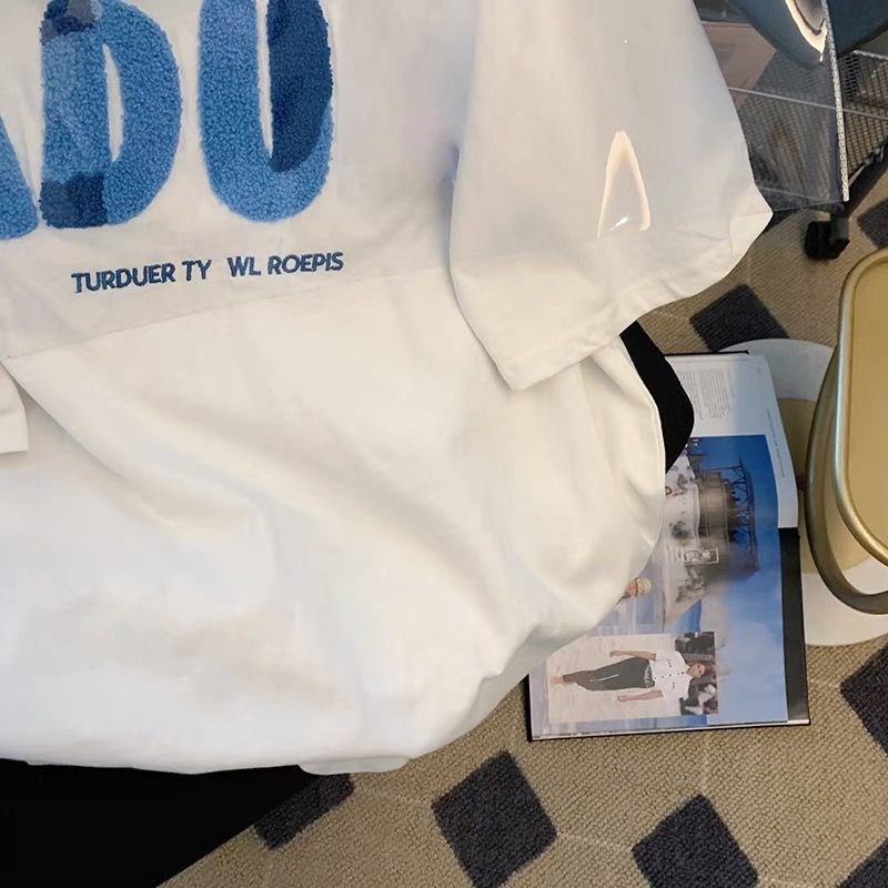 Áo Thun Ngắn Tay Dáng Rộng Thêu Chữ Phong Cách Nhật Bản Mới Cho Nữ