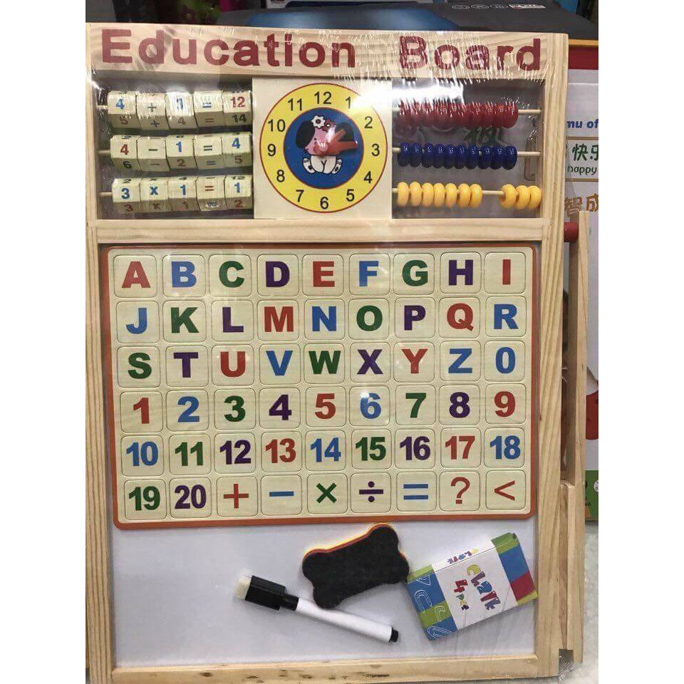 Bảng gỗ nam châm 2 mặt - bảng học tặng kèm bộ chữ số và chữ cái cho bé