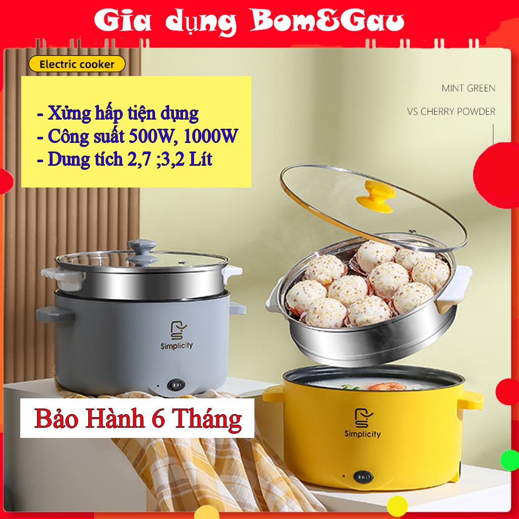 Bếp điện đa năng Simplicity dành cho gia đình lẩu,xào,chiên, lớp chống dính cao cấp, dung tích 2,7-3,2L tiện dụng