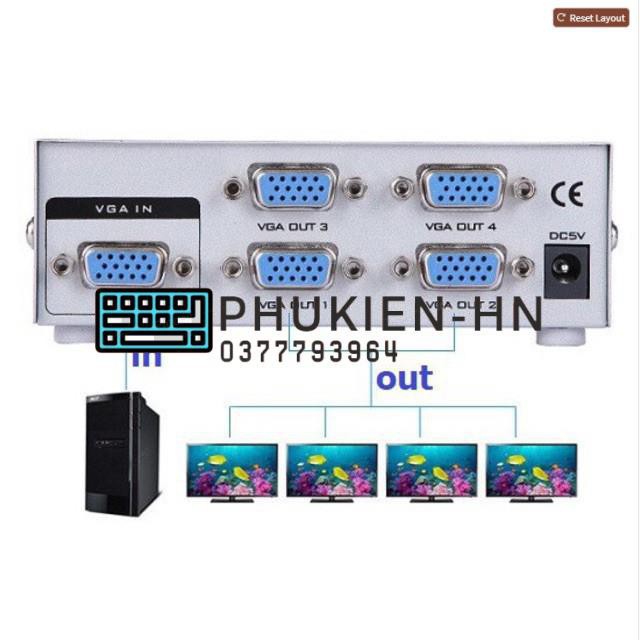 [Mã PHUKIENHN giảm 15% đơn 200k] [HÀNG XỊN] Bộ chia vga 1 ra 4 chia 1 cpu ra 4 màn hình