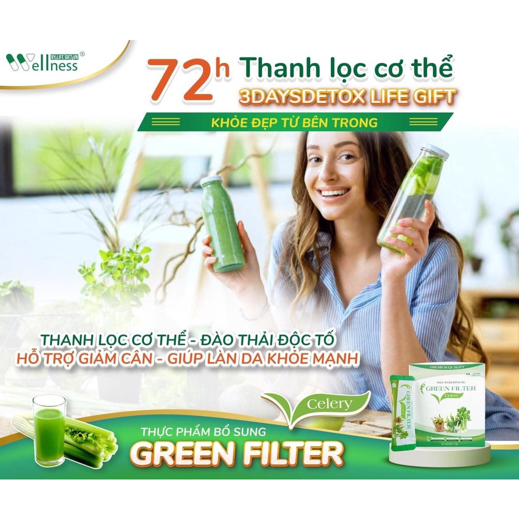 Bột cần tây sấy lạnh Organic GREEN FILTER giảm cân, giữ dáng, đẹp da, thanh lọc cơ thể, cân bằng nội tiết tố nữ