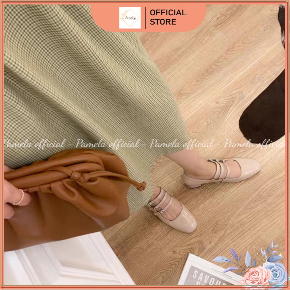 PAMELA - Giày Nữ Mary Jane Mũi Vuông Da Bóng 3 Khóa Quai Ngang Tiểu Thư Đế 5 phân Hot Trend 2022 - Gi22