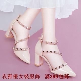 【Hàng Sẵn sàng】 ()✥○Giày cao gót đính đinh tán phối khóa thời trang cho nữ