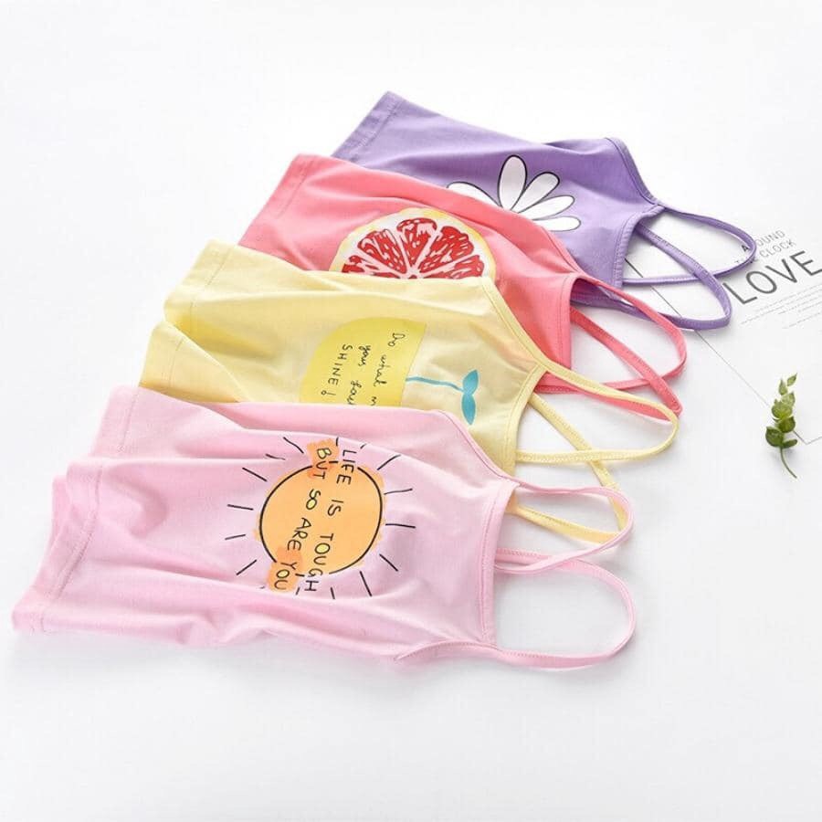 Áo 2 dây in hình hoa quả chất thun cotton cho bé gái mặc đi biển cực kỳ đáng yêu