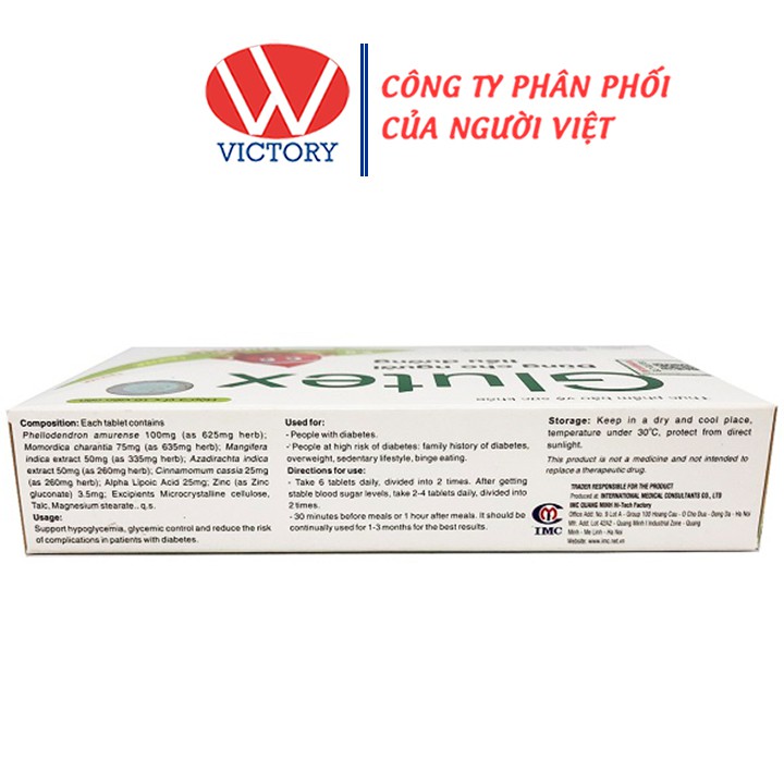Viên Uống Glutex  - Hỗ Trợ Hạ Đường Huyết Và Giảm Nguy Cơ Biến Chứng Đái Tháo Đường - Victory Pharmacy