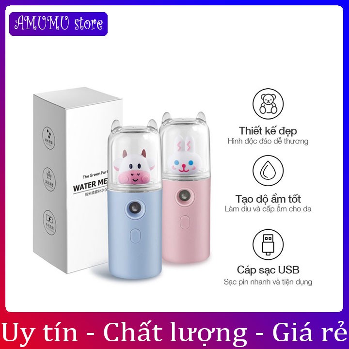 Máy Phun Sương Mini Hình Bò Sữa - Tích Điện Phun Sương Hơi Nước Tạo Ẩm - Xông Hơi - Xịt Khoáng Nano Mini cầm tay