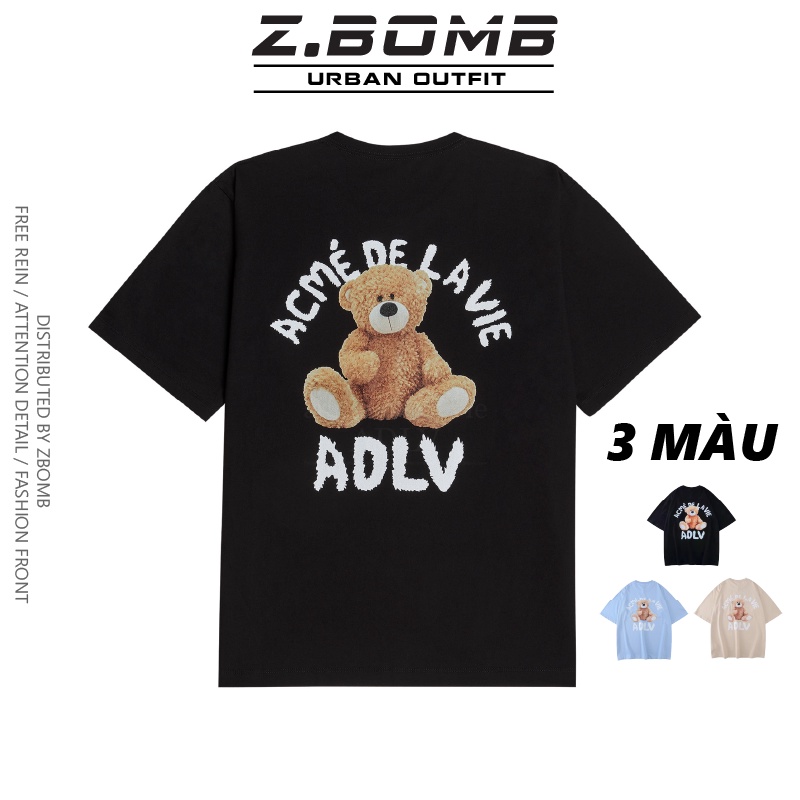 ADLV Áo Thun Tay Lỡ Teddy Bear Oversize Unisex Nam Nữ Freesize Form Rộng Cổ Tròn Acme De LaVie ZBOMB