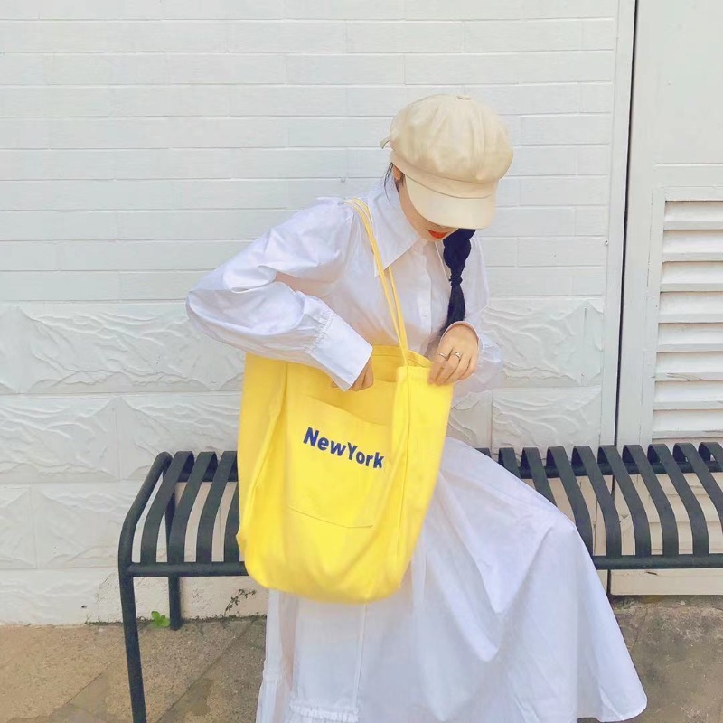 Túi xách bằng vải canvas cỡ lớn màu kẹo ngọt ngào thời trang Hàn Quốc cho nữ