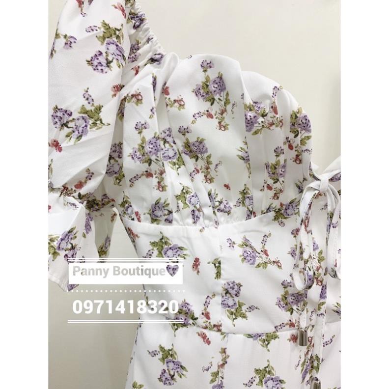 (Hàng sẵn có ảnh thật) Đầm Váy cổ vuông nhún ngực hoa nhí trắng tím 🎀 , style ulzzang Hàn Quốc 🌻 Panny Boutique 🌻  ྇
