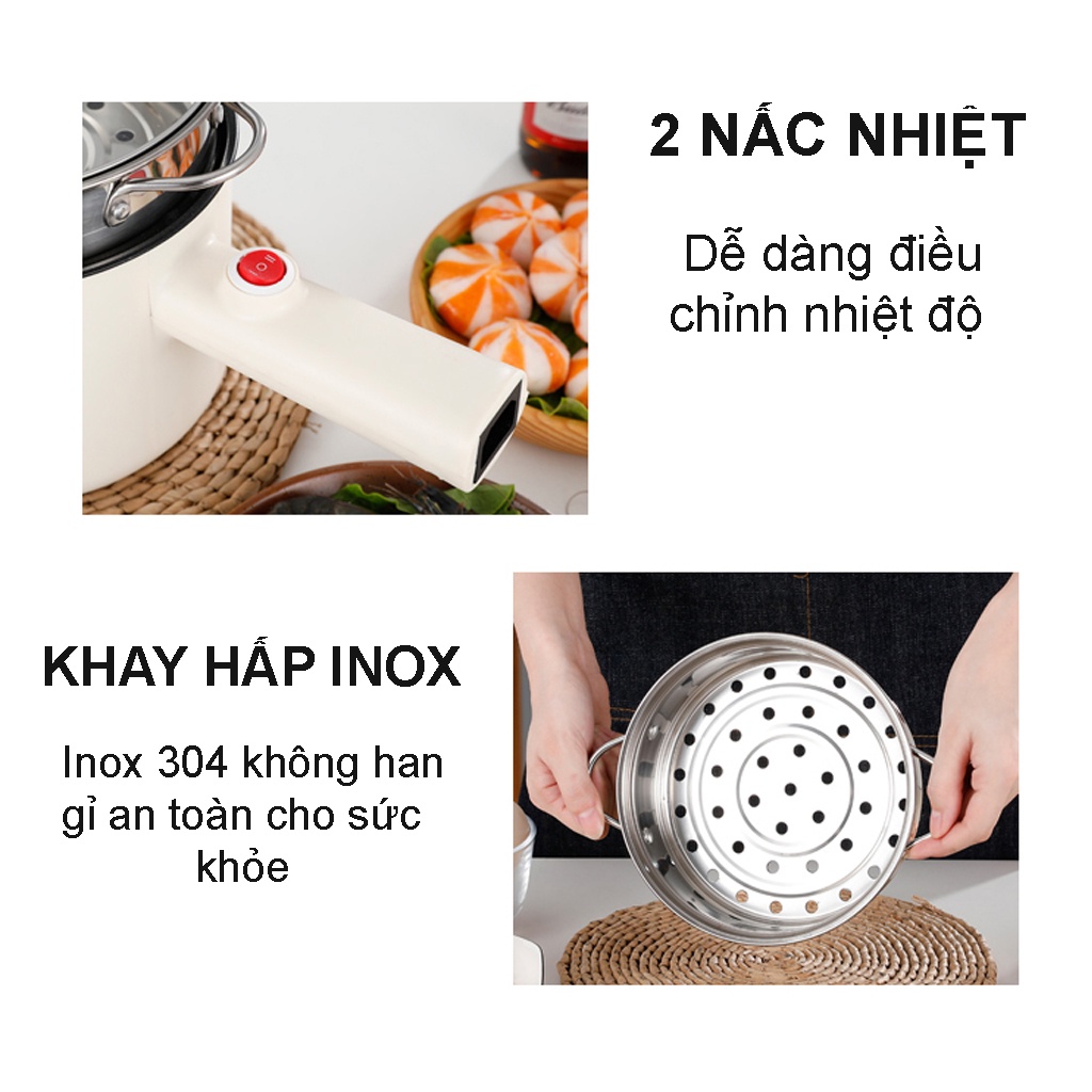Nồi Điện Mini Đa Năng AGISAN Có Khay Hấp Inox Dung Tích 1.8L Bảo Hành 6 Tháng