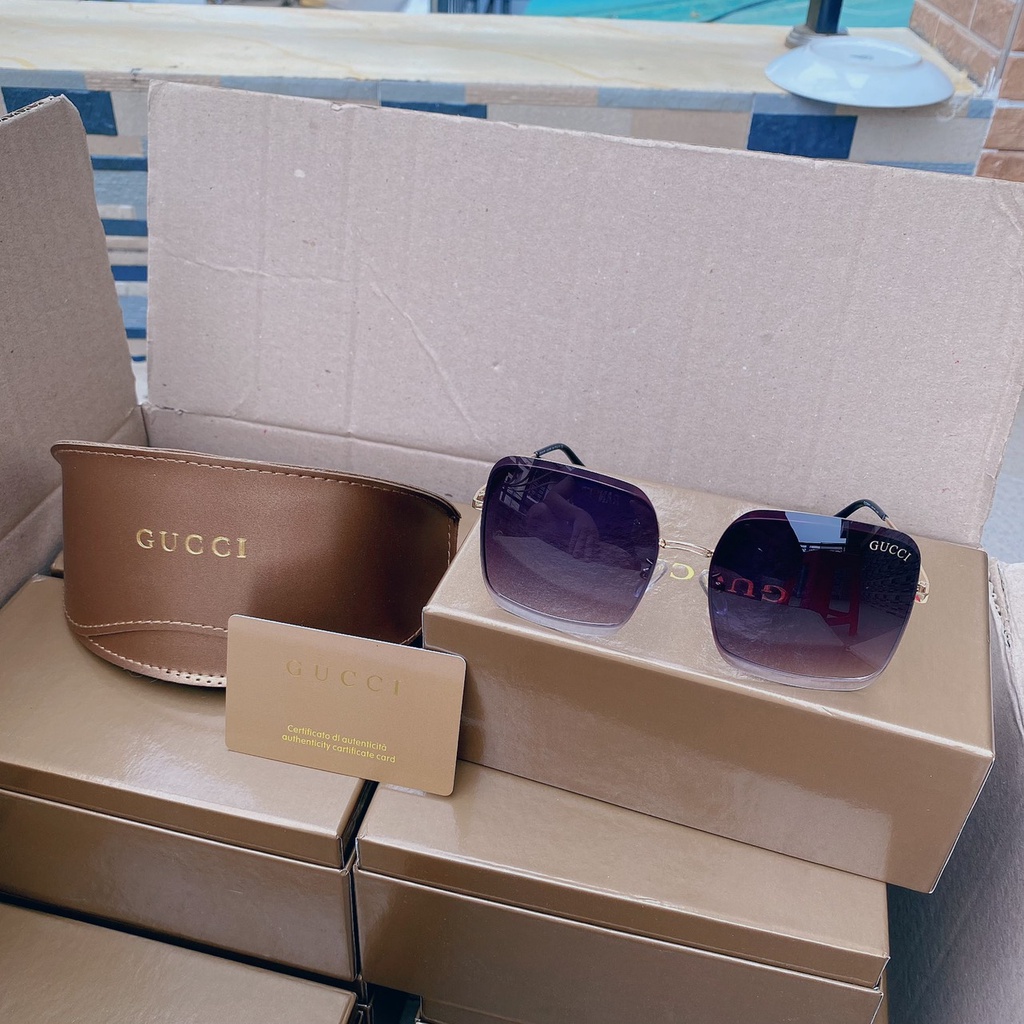 Kính Mát Thời Trang Nam Nữ gucci Full Box Gọng Vuông Nhỏ Nhựa Cao Cấp - Kính Râm Đi Biển