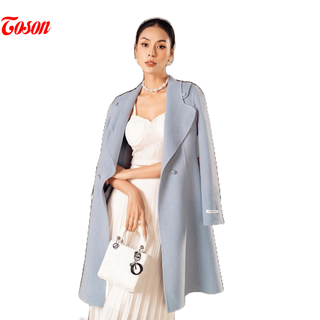 Áo dạ lông cừu xanh mint dáng dài, cổ K vai can tà bong Limitted Toson 99959X82