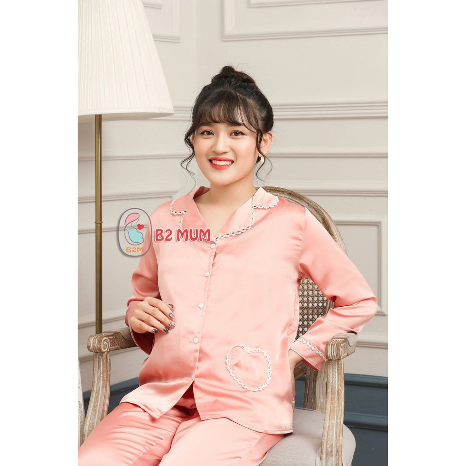 B212 Bộ lụa pijama trơn né ren