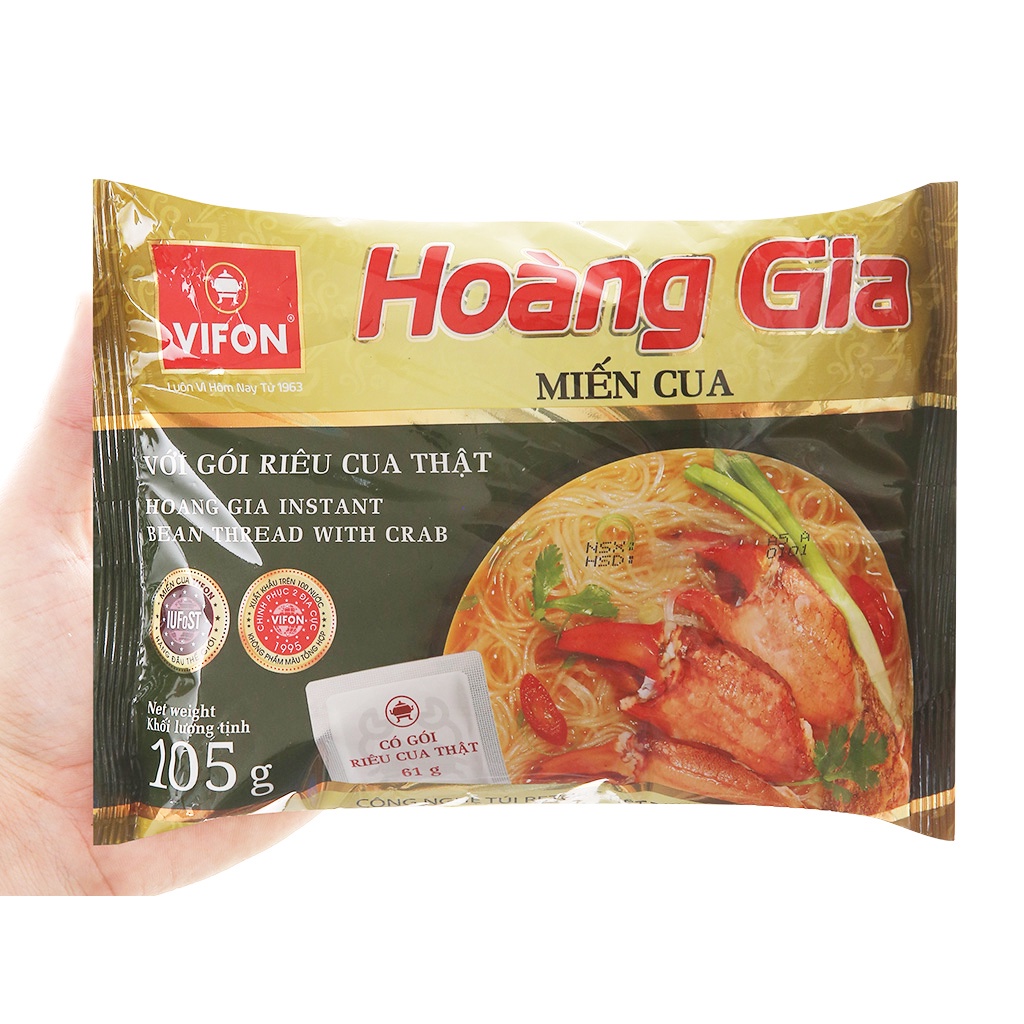 Thùng 18 gói miến cua Vifon Hoàng Gia gói 105g, có gói riêu cua thật