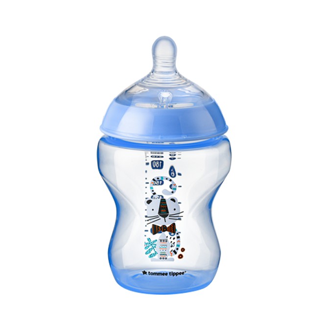 Bình sữa ty siêu mềm tự nhiên Tommee Tippee Closer to Nature 260ml, núm ty đi kèm 3-6 tháng – Xanh dương