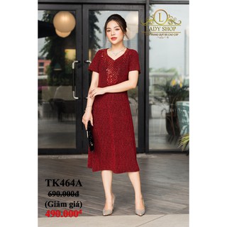 Thời trang trung niên -  Đầm quý bà cao cấp - Ladyshop - Đầm suông nhũ tím cổ tim kết đá TK464
