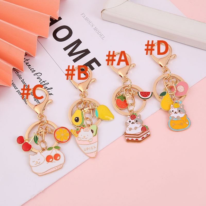 Móc khóa MISS ZOE tùy chọn kiểu dáng hình bánh/ trái cây/ mèo dễ thương độc đáo DIY