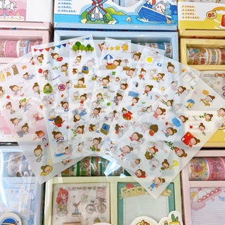 Set sticker 6 miếng hình cô gái búi tóc