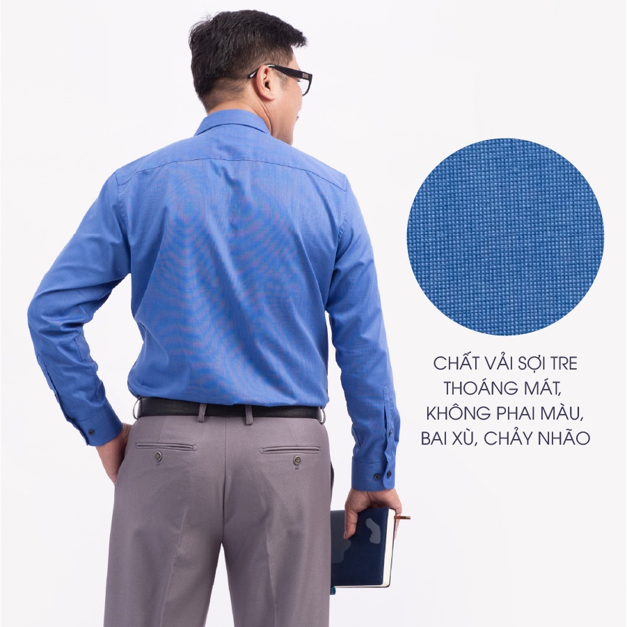 Áo Sơ Mi Nam Dài Tay Trung Niên ANCHI Màu Xanh Biển Trơn Vải Sợi Tre Cao Cấp