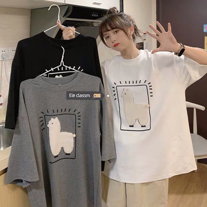 Áo thun nam nữ unisex tay lỡ hình CỪU dáng suông phom rộng cotton thấm hút mồ hôi
