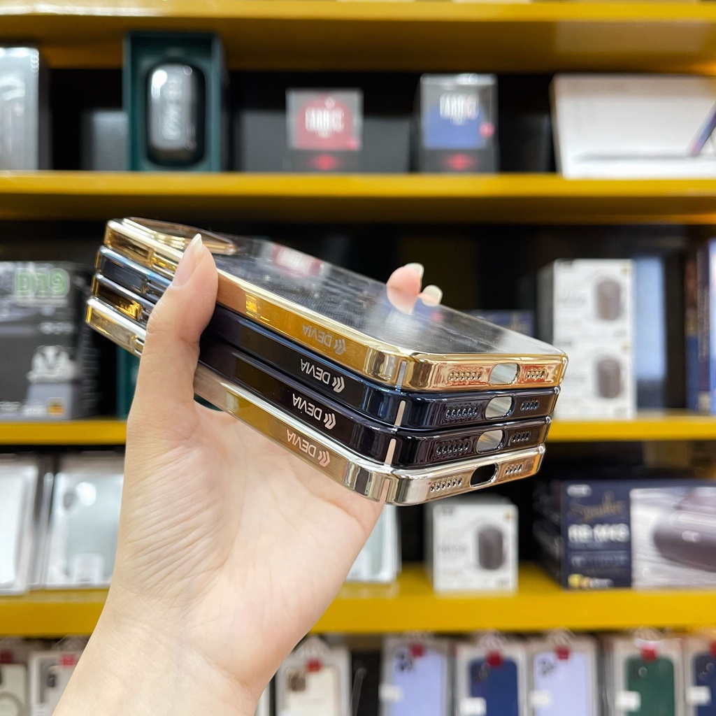 Ốp lưng Devia trong cứng viền màu cho iPhone 13, 13 Pro, 13 Pro Max, 12,12 Pro max, chính hãng không ố màu