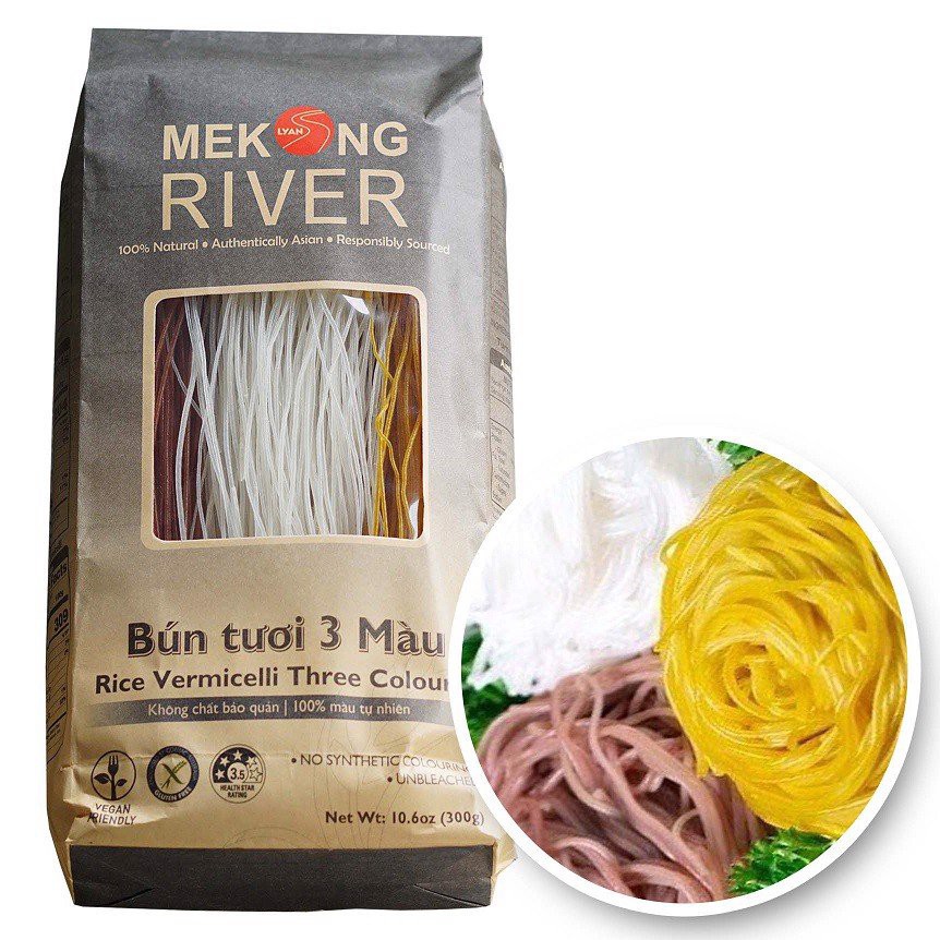 Bún tươi dạng khô Mekong River 3 màu gói 300g