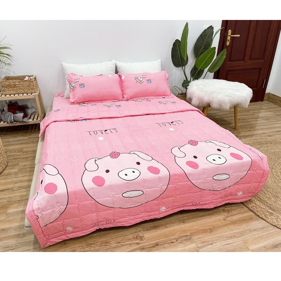 [Giảm giá Ga gối trải giường Mặt Lợn Hồng kèm vỏ gối chất cực đẹp (Được chọn mẫu)