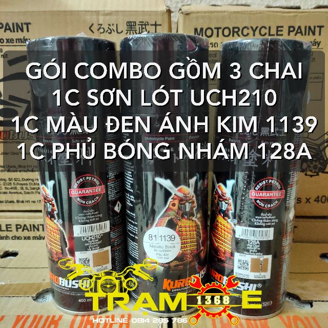 GÓI COMBO SƠN SAMURAI MÀU ĐEN NHÁM ÁNH KIM 1139 GỒM 3 CHAI SƠN CHỐNG BONG TRÓC ĐỘ BỀN CAO