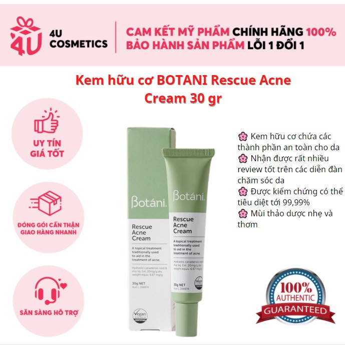 Kem hữu cơ BOTANI Rescue Acne Cream 30 gr