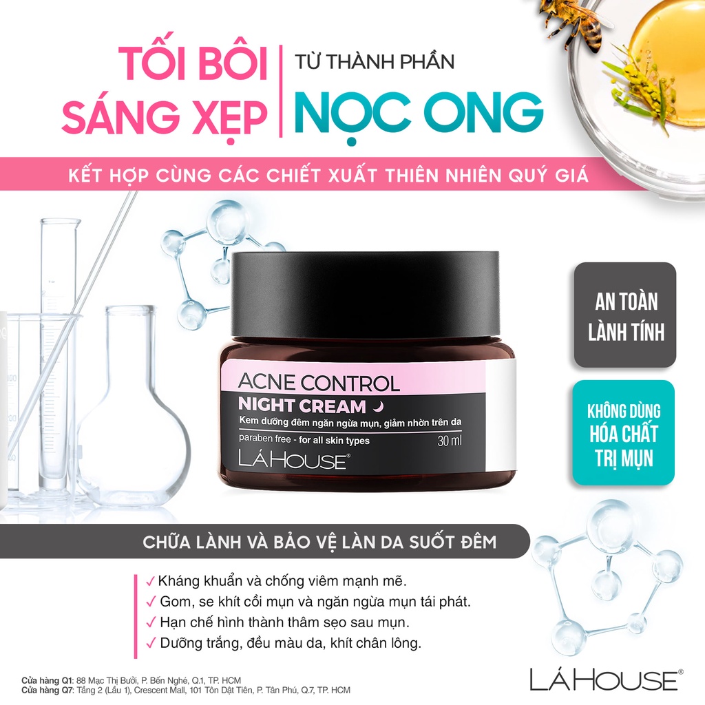Kem dưỡng đêm dành cho da mụn,giảm thâm sẹo,sáng da Lá House Acne Control Night Cream 10ml/30ml