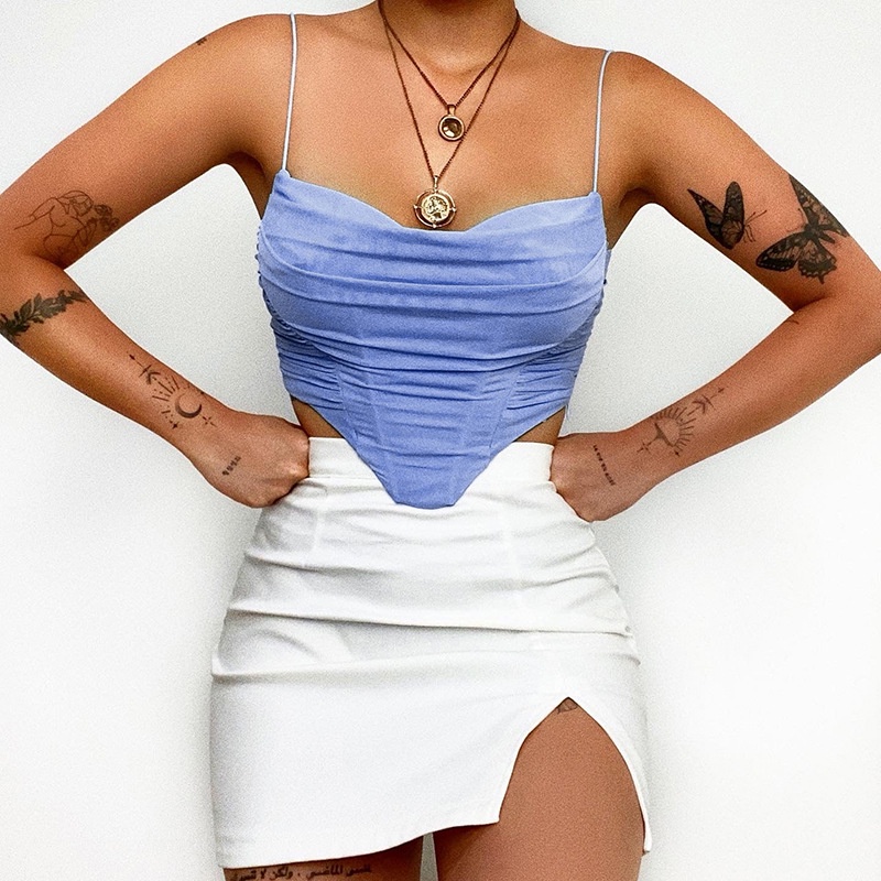 Áo Tank Top Màu Trơn Xếp Ly Gợi Cảm