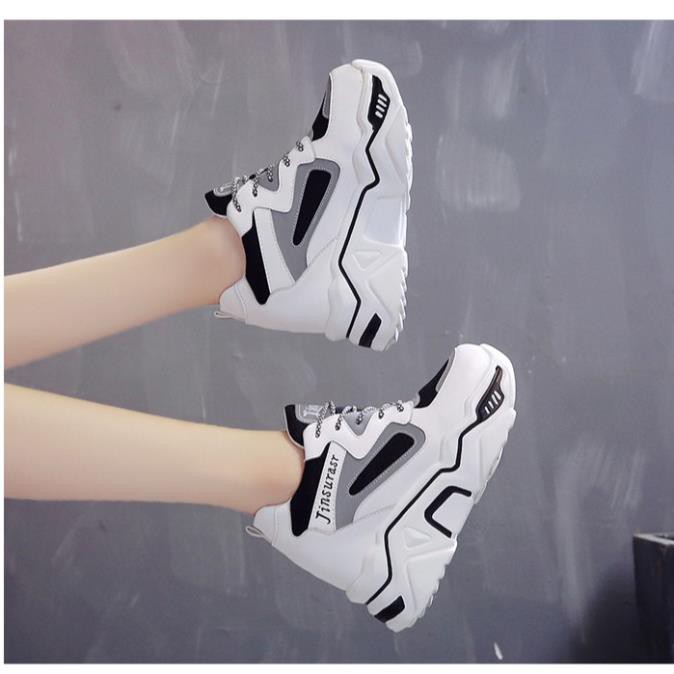 (sẵn  đen 37) Giày Sneaker Ulzzang nữ độn đế bánh mì cao dày 8cm trắng dạ quang tăng chiều cao Hàn Quốc chất lượng -v12