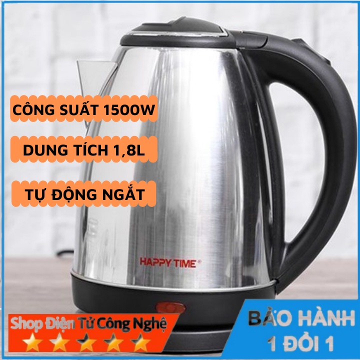 Ấm siêu tốc Happy time 1,8l Bình đun siêu tốc inox cách nhiệt HTD1081