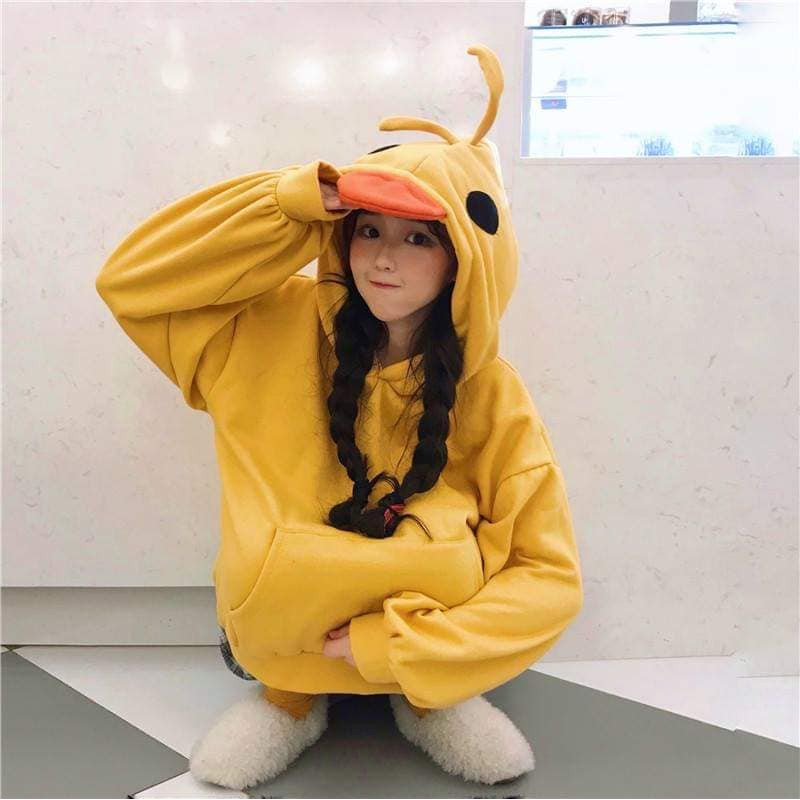 Áo hoodie nỉ bông vịt vàng kute freesize 60kg ( ảnh thật)