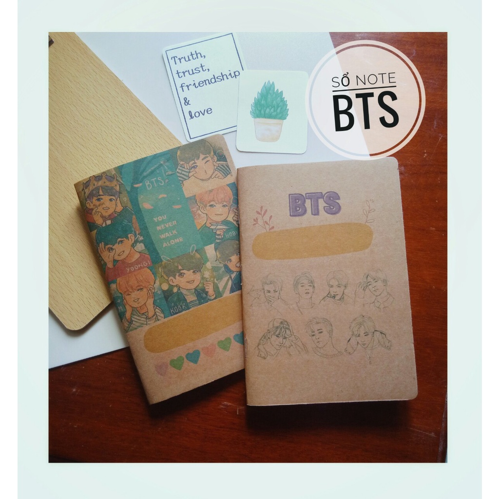 Vở Ghi Chép phong cách Nhóm BTS ( Bangtanboy) Vở bìa giấy kart nâu.