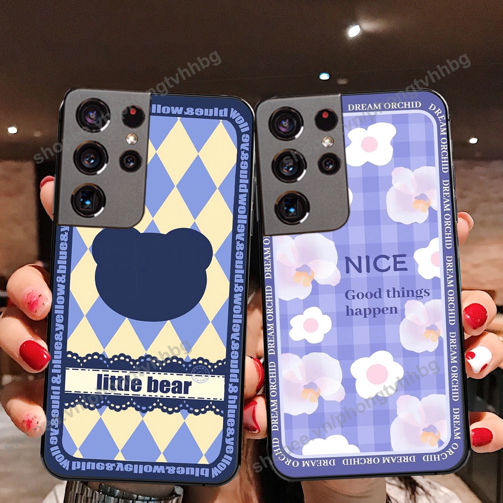Ốp lưng Samsung S21 / S21 FE / S21 Plus / S21+ / S21 Ultra in mẫu gấu bo viền , smile mặt cười cực cute đẹp