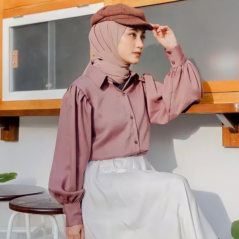 Áo Kiểu Nữ Tay Dài Nhún Bèo Thiết Kế Đơn Giản Thời Trang
