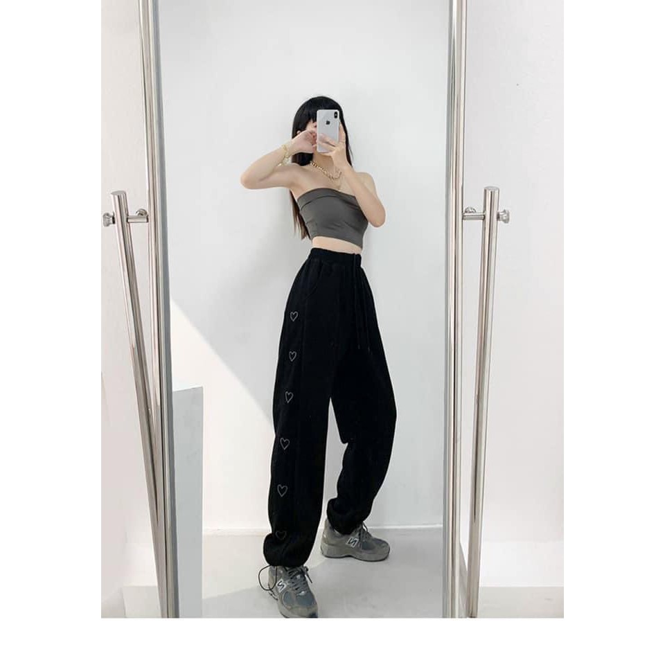 Quần Jogger Nỉ Thể Thao Cao Cấp 3 Màu Hình Trái Tim