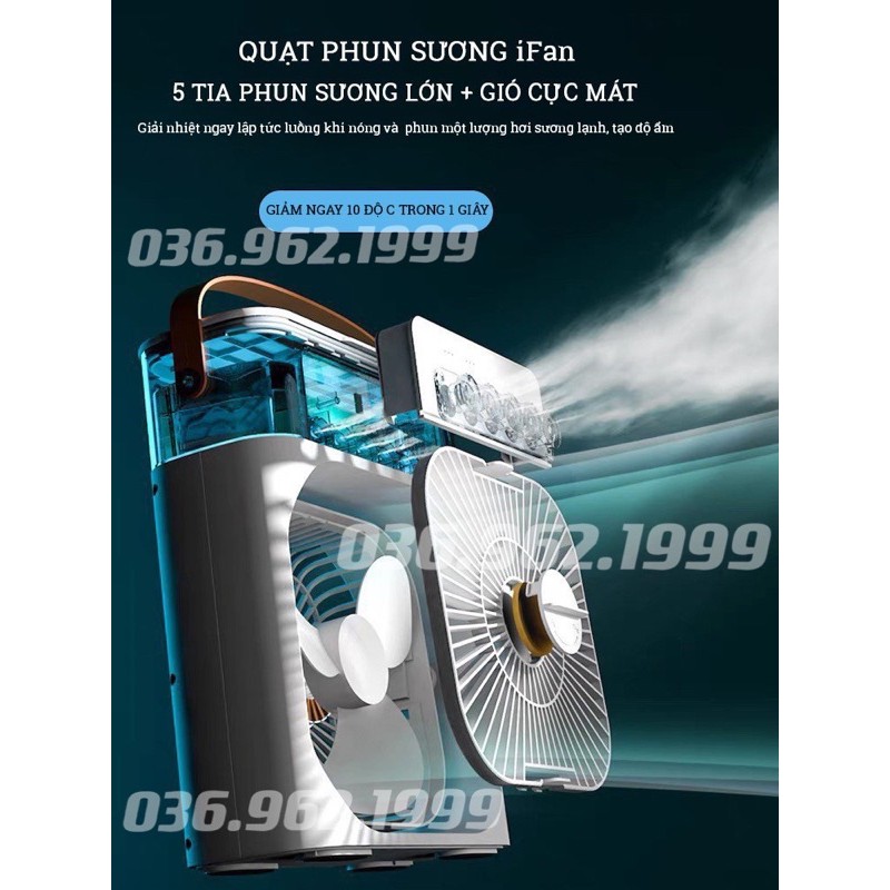 Quạt Điều Hòa Hơi Nước Để Bàn AIR COOLER FAN Với 3 Chế Độ Làm Mát, 5 Vòi Phun Sương, 7 Chế Độ Đèn LED, Dung Tích 600ml