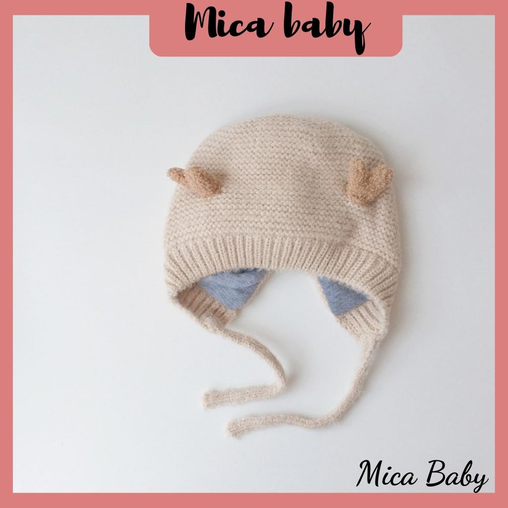 Mũ len cột dây sừng nai nhỏ xinh xắn cho bé Mica baby ML48