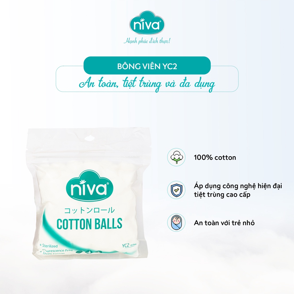Combo 5 Gói 100 Bông Gòn Viên Tròn Y Tế NIVA Yc2 Đường Kính 16mm Nhét Tai Cho Phụ Nữ Sau Sinh