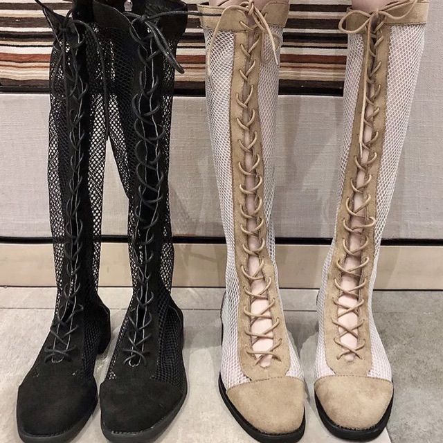 Giày Boot nữ-Boot nữ cao cổ lưới thoáng khí