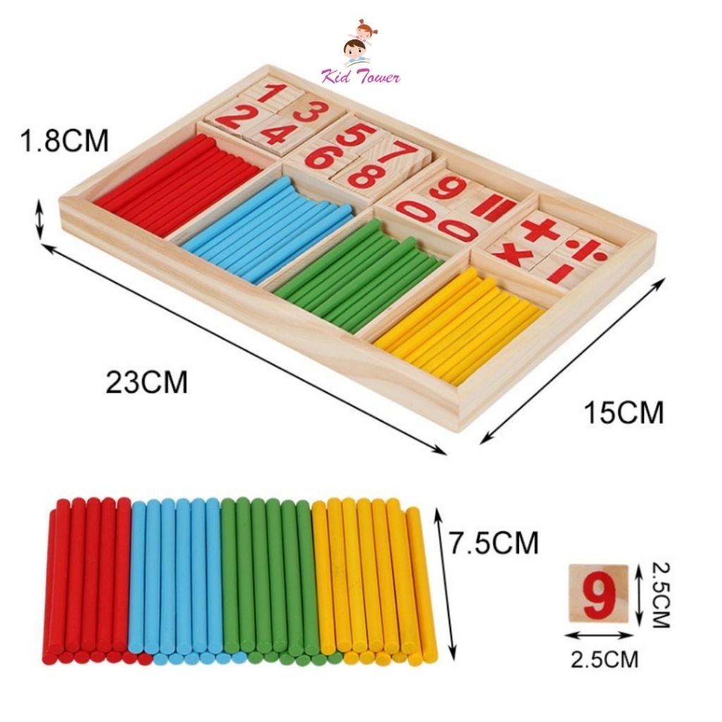 Bộ que tính toán học tập cho bé bằng gỗ đồ chơi giáo dục sớm