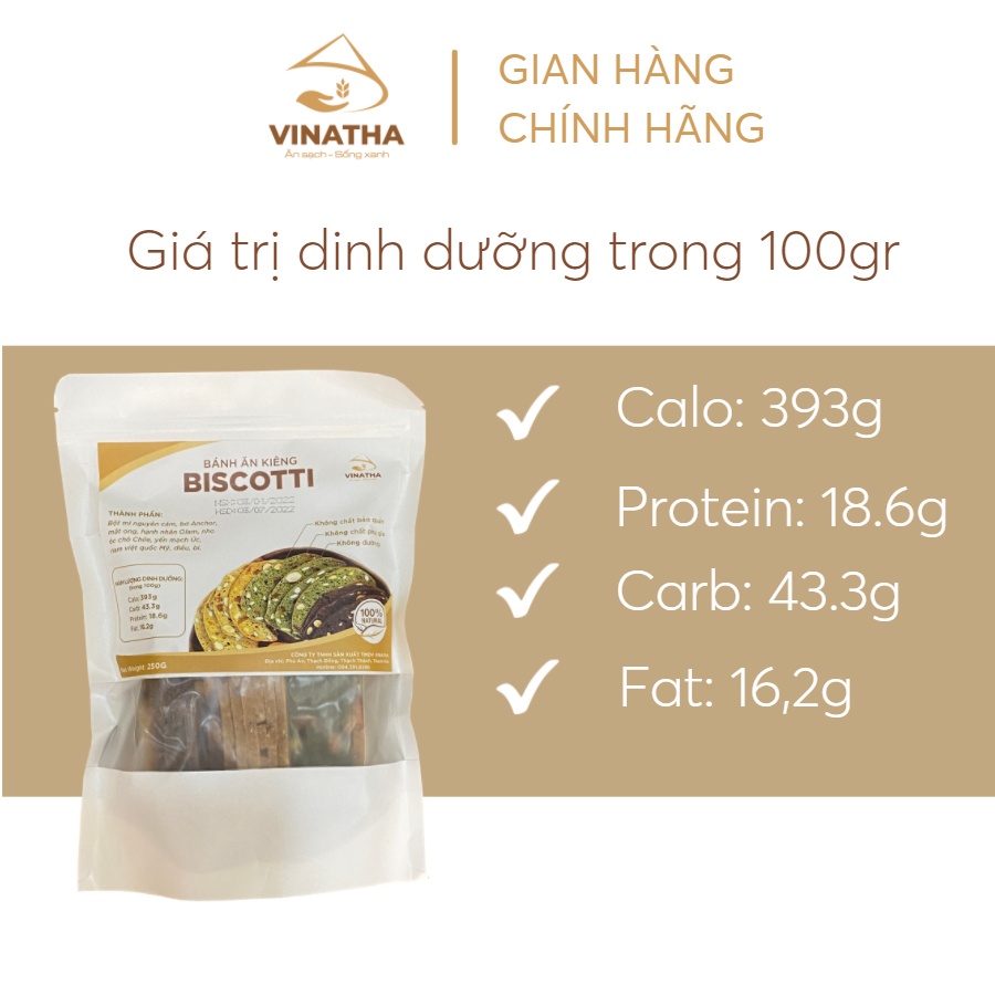 Bánh biscotti nguyên cám dinh dưỡng ăn kiêng giảm cân - Vinatha 250g - VNT09