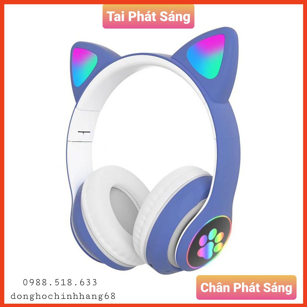 Tai Nghe Mèo Bluetooth Chụp Tai, Headphone Tai Mèo Dễ Thương Có Mic, Âm Bass Mạnh Mẽ Bảo Hành 12 Tháng