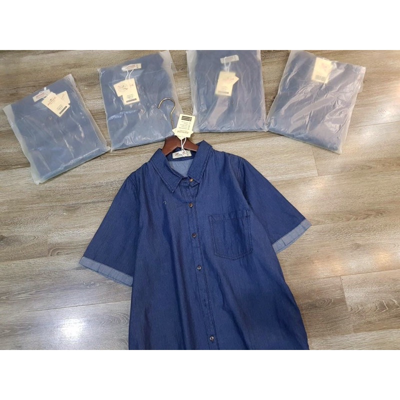 Đầm sơ mi jeans giấy dáng suông
