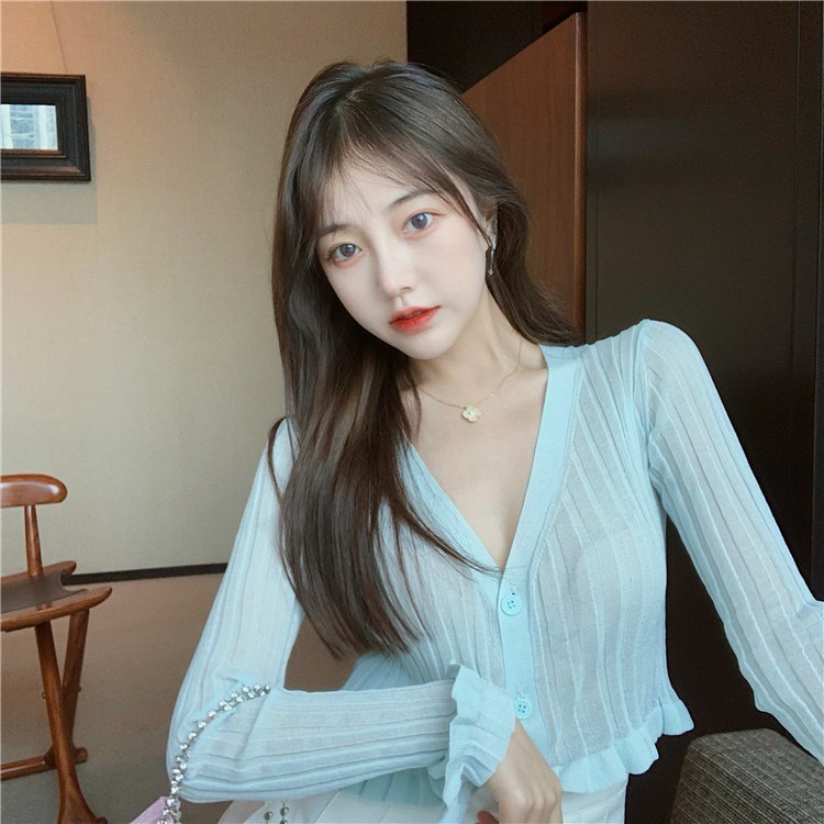 Áo Khoác Cardigan Dệt Kim Tay Dài Cổ Chữ V Chống Nắng Thời Trang Cao Cấp