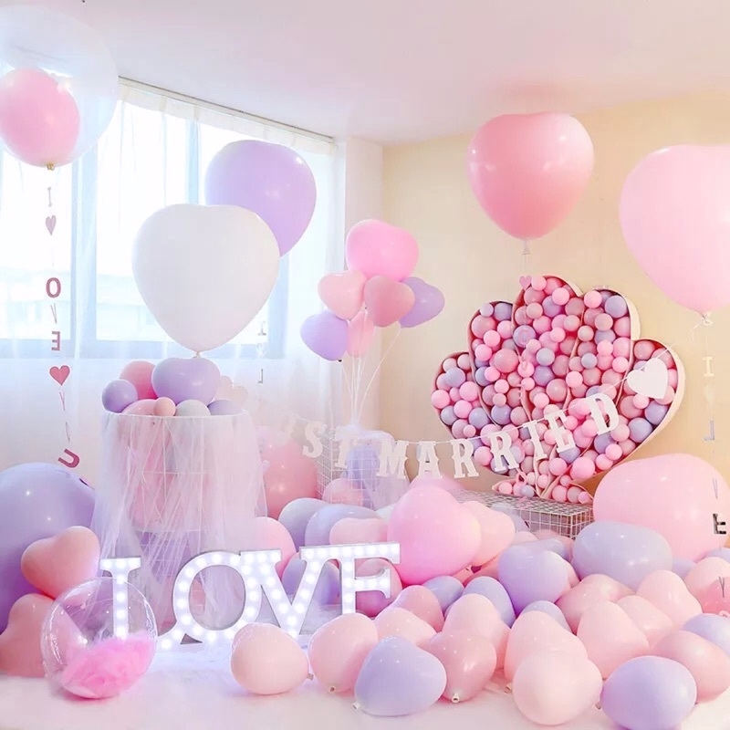 Set 100 Bong Bóng Trái Tim 10inch 2.2g Màu Sắc Macaron Dùng Để Trang Trí Tiệc Cưới Tiện Dụng