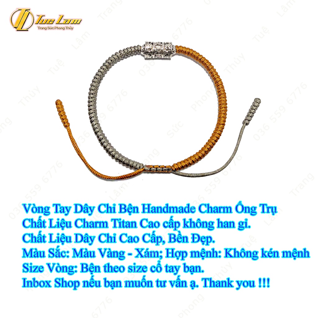 Vòng Tay Chỉ Bện Handmade Charm Ống Trụ Khắc Tiếng Phạn - Tuệ Lâm