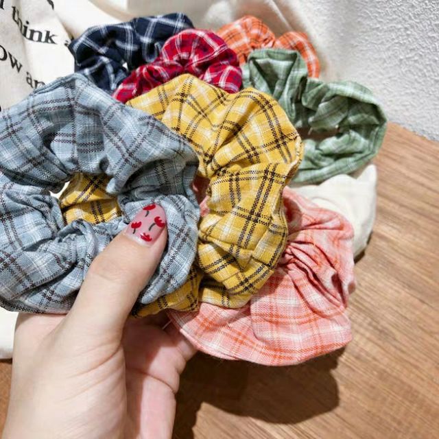 Dây buộc tóc vải màu caro hottrend